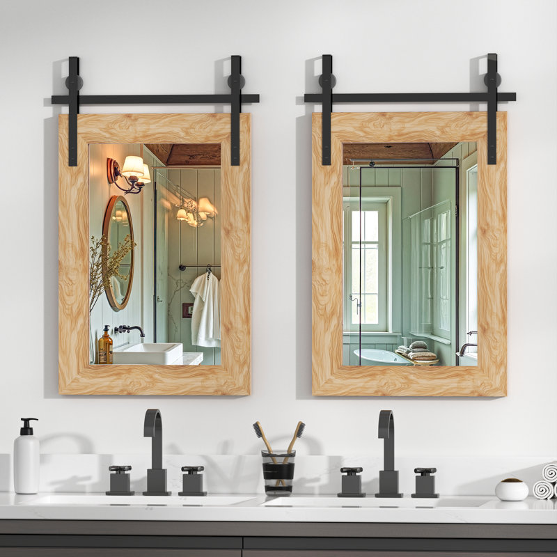 Miroir décoratif moderne en bois massif de style campagnard rustique, 18 po x 26 po, Brun