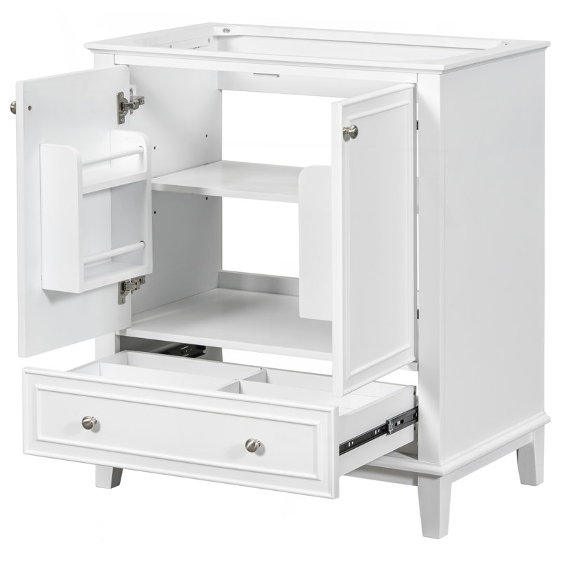 Meuble-lavabo 30 po sans lavabo, base seulement, armoire de salle de bain multifonctionnelle avec portes et tiroir, cadre solide et panneau de fibres à densité moyenne, blanc