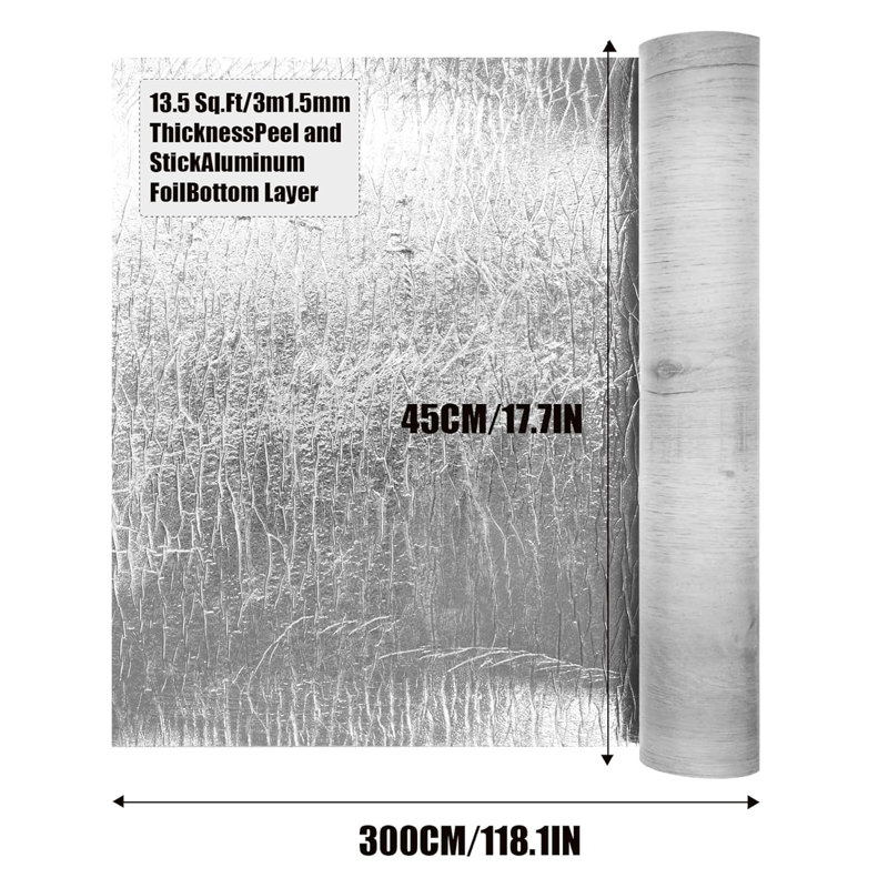 Vinyl Flooring Roll 17.72"x118"Self-adhesive Vinyl Floor Tiles with Moisture Proof Aluminum Foil Layer,Waterproof/Anti Slip/Anti Dent,Brown/14.5 Sq.Ft