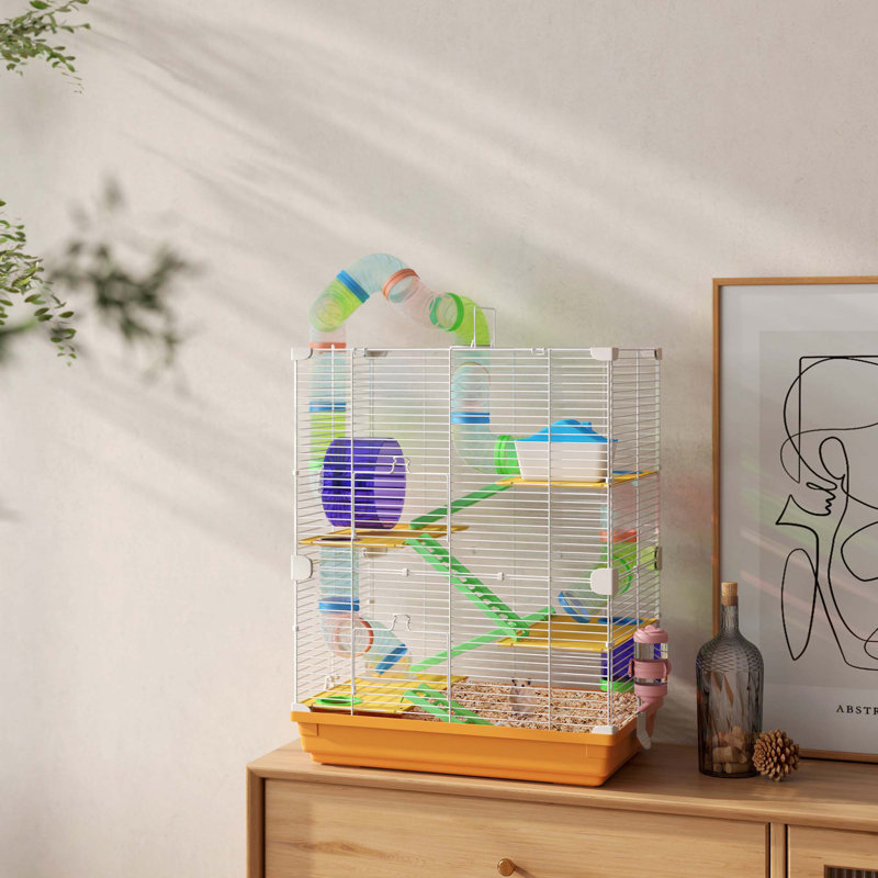Versatile Hamster Cage with Multiple Play Features and Portable Handle