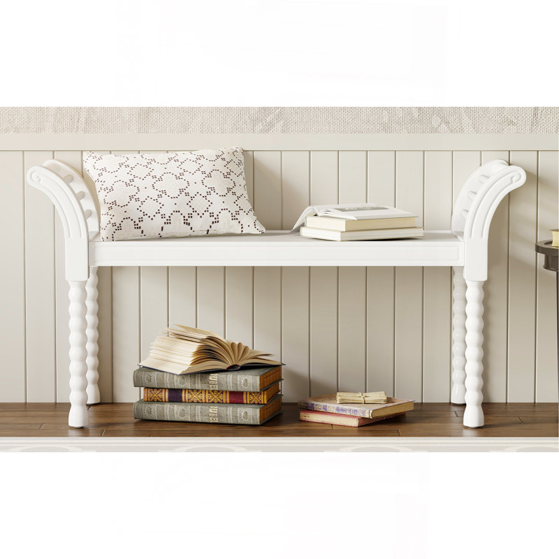 Banc élégant de style rétro avec pieds tournés, Blanc