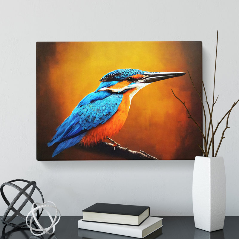 Harmonious Kingfisher Bird - Wrapped Canvas, 35cm H x 50cm W x 3cm D
