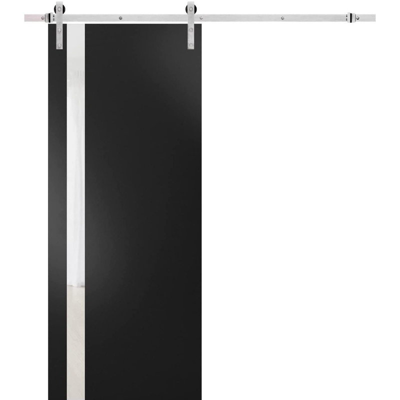 Porte de grange robuste | Planum 0040 noir mat avec verre blanc | Ensemble de quincaillerie lourde 6,6 pi | Portes intérieures à panneau plein - 32 po x 84 po - Rail argenté