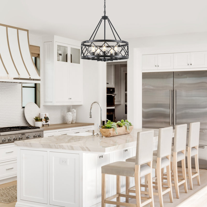 Williston Forge 6- Light 21.65" Dimmable Farmhouse Geometric Drum Chandelier Ceiling Lights for Foyer Kitchen Island Living Room