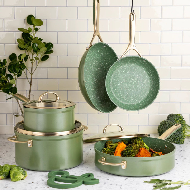 Olive Green 12-Piece Non-Stick Aluminum Cookware Set