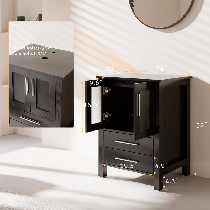 24'' Narrow Depth Single Bathroom Vanity Set with Mirror, Black