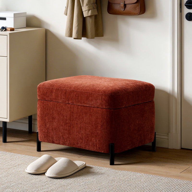 23.6" W Upholstered Chenille Flip Top Storage Ottoman, Orange