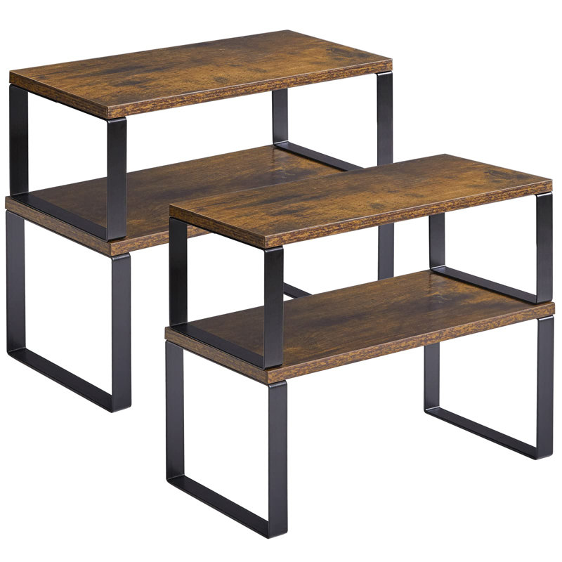 Set Of 4 Expandable Stackable Cabinet Shelves Organizer, Spice Rack, Brown