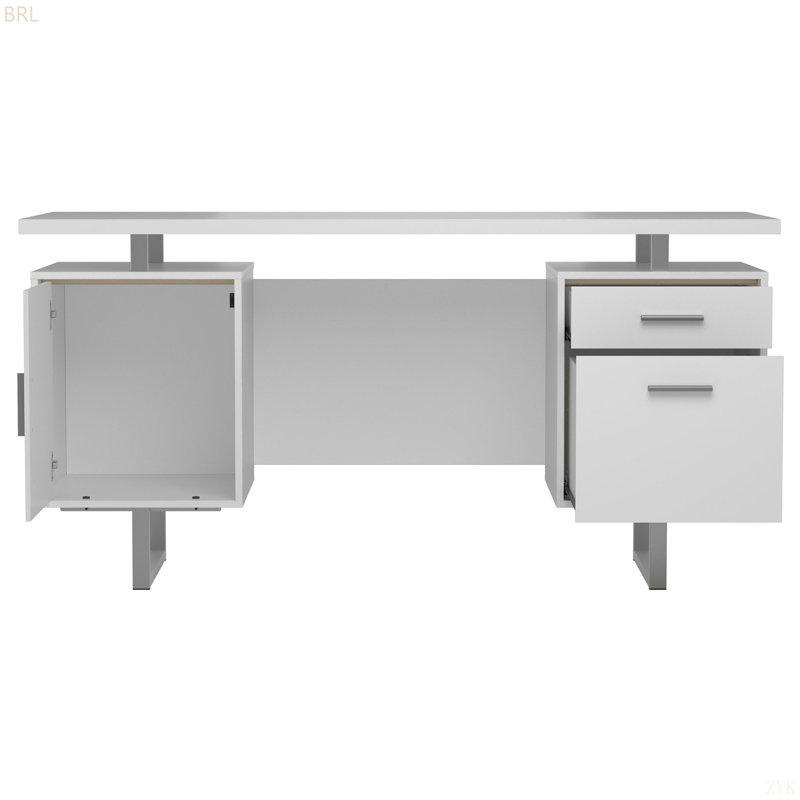 White High Gloss 2-Drawer Computer Desk