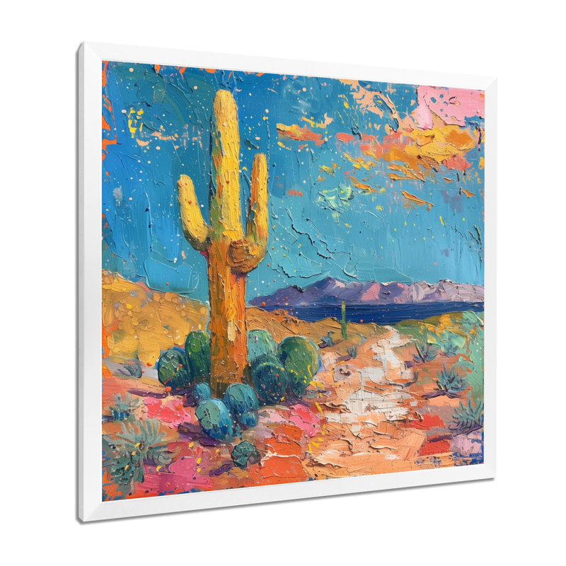 Jaune jaune, bleu du sud-ouest, désert, cactus - impression d'art mural cactus floral, H 16 po x l 16 po x P 1 po