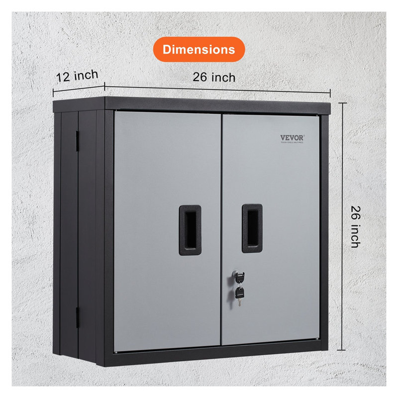 VEVOR Foldable Wall Mounted Garage Cabinet - Heavy Duty Steel Storage Locker with Lock & Adjustable Shelf for Tool Organization