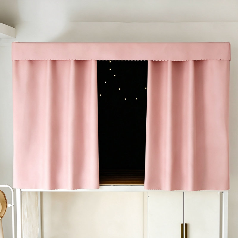 Rideau de lit superposé rose occultant avec panneau de plafond et cadre en acier inoxydable, auvent de lit pour dortoir, rideau d'intimité pour lit simple étudiant