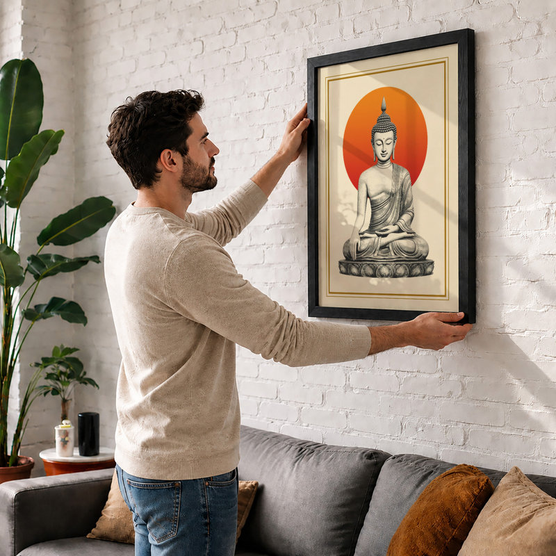 Buddha in Meditation Japandi - Framed Print, A2 - 59.4 x 42.0 cm, Unframed