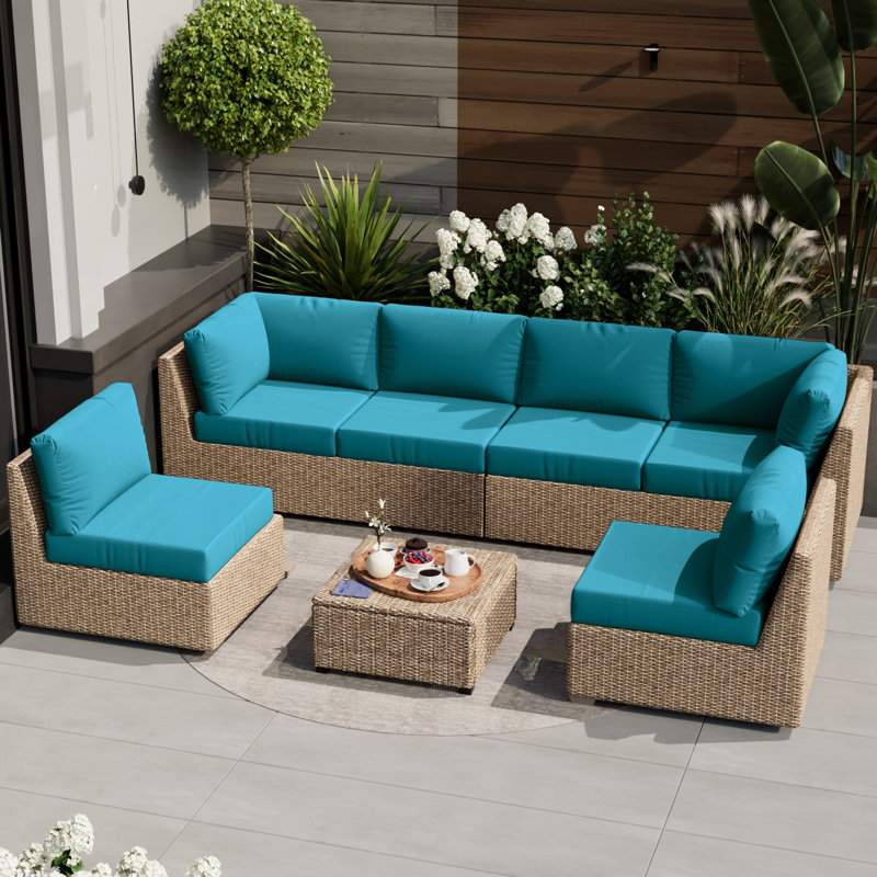 Ensemble de 14 coussins de remplacement de 14 pièces pour l'extérieur pour mobilier de patio (ensemble de 6 coussins, 6 dossiers, 2 coussins Coner SEULEMENT LES COUSSINS NON INCLUS)
