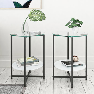 Douwine Glass Top Nesting Tables End Table with Storage
