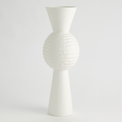 High Chiseled Orb Vase-Matte White-Lg