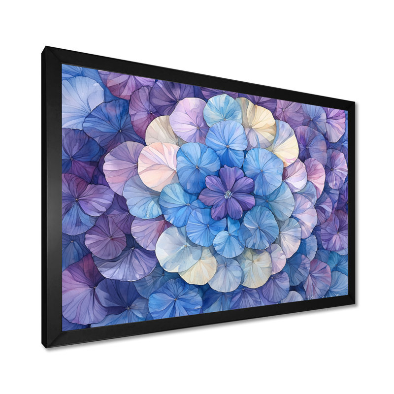 Iridiana hortensia à l'aquarelle Mandella de l'encre mauve II - hydrangées, art mural, H 30 po x l 40 po, Avec cadre