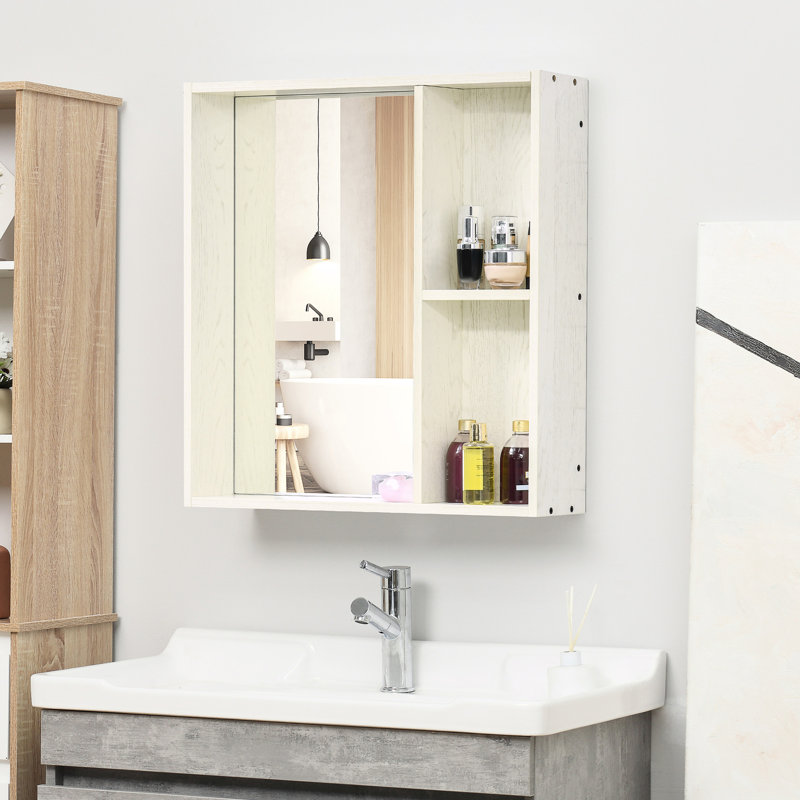 Armoire de salle de bain de 25 po x 25,5 po avec miroir et rangement, fixation murale élégante pour le salon