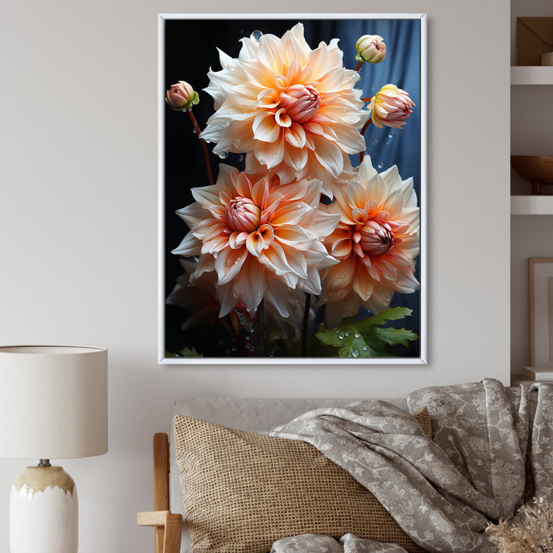 Impression romantique sur toile Vontrel Peach Dahlia, H 32 po x l 24 po x P 1 po, Cadre flottant blanc