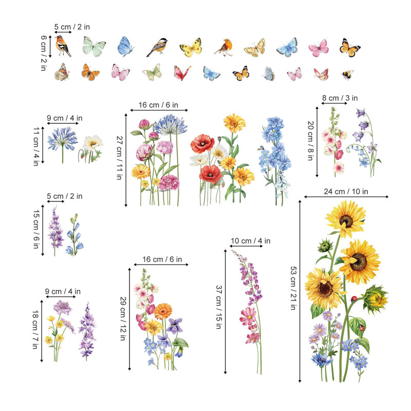 Spring Summer Garden Flower Double Sided Window Clings