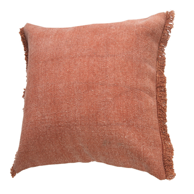 Adobe Brown Stonewash Cotton Fringe Throw Pillow
