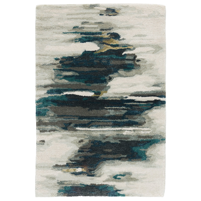 Tapis touffeté à la main à motif abstrait beige / vert / gris Fairlop