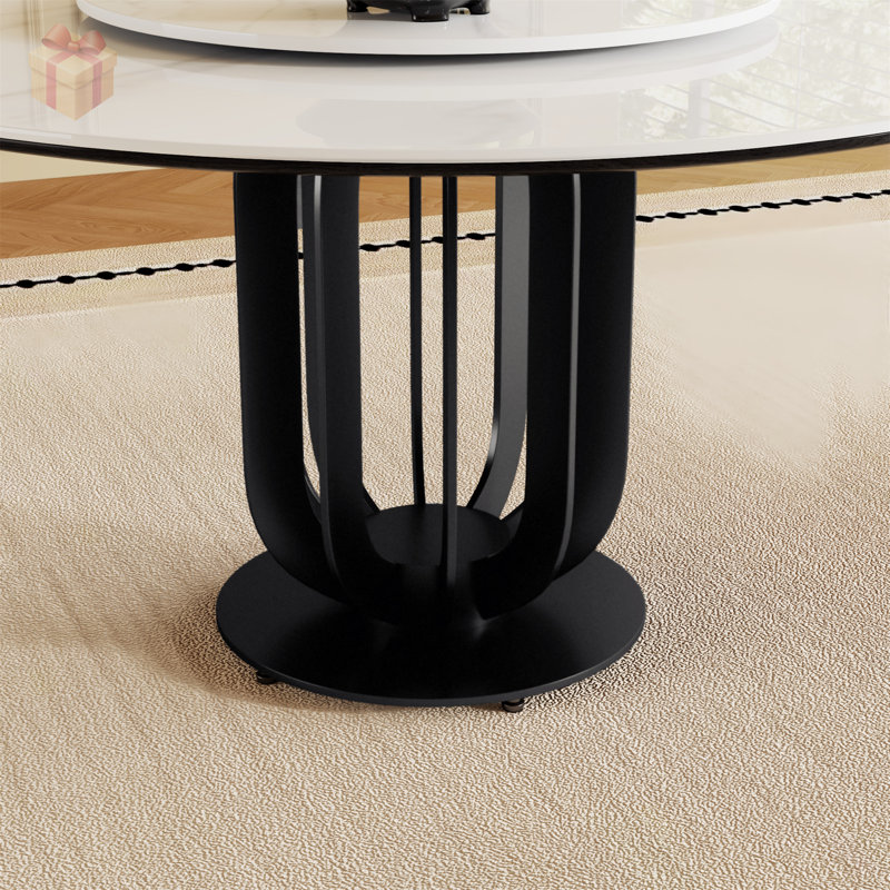 Table de salle à manger durable en pierre frittée 59 pouces avec plateau tournant rotatif pour cuisines et salles à manger modernes