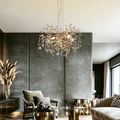 Modern Tree Branch Crystal Chandelier Luxury Gold Crystal Pendant Lighting 23.6" Contemporary 6-Light Chandeliers for Dining Room Kitchen Bedroom Living Room