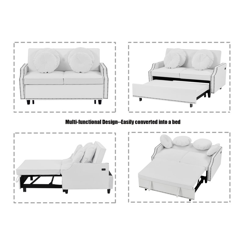 Canapé-lit 54,7 po Adriannah, 100 % polyester beige