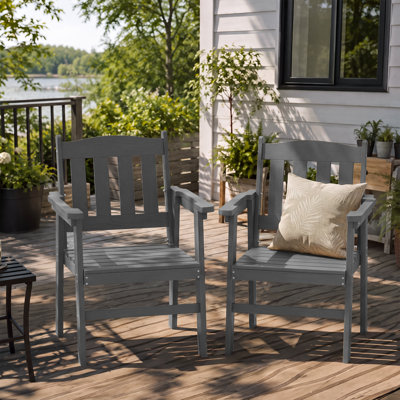 All Weather Outdoor HDPE Stackable Patio Chairs Set of 2 Outdoor Dining Chairs with Wide Seat and Backrest Plastic Patio Chairs for Outside Backyard/Garden/Pool/Porch/Deck