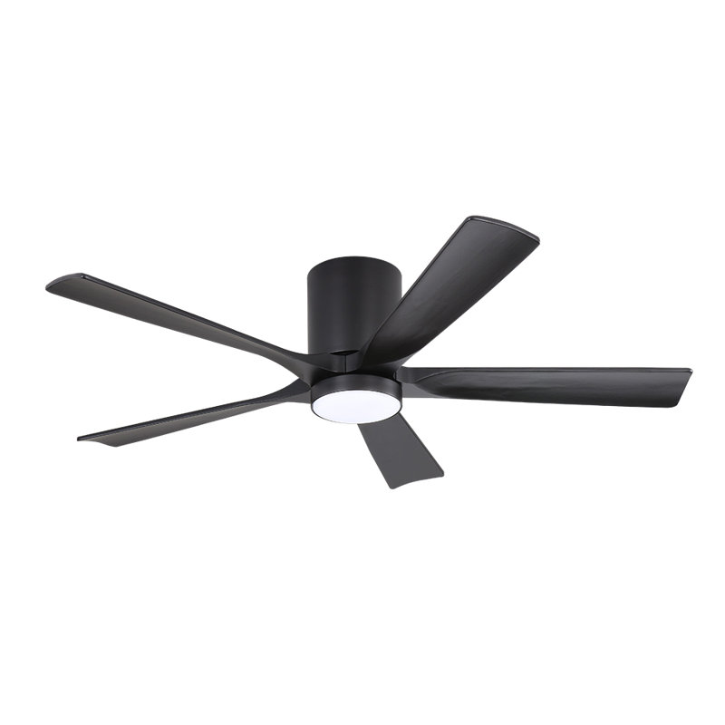 52 In. 5 Solid Wood Blades Flush Mount Indoor Ceiling Fan With Light Kit, Black