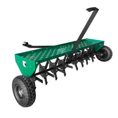 Heavy Duty 48" Tow Behind Lawn Core Aerator – Galvanized Steel Construction, 3" Spikes, Inflatable Wheels, All-purpose Hitch – Ideal for Lawn Tractor, Mower, ATV – Yard, Garden, Farm Tool Set