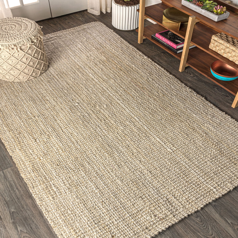 Tapis ivoire épais en jute tissé à la main Ehmann, Rectangle 4 pi x 6 pi