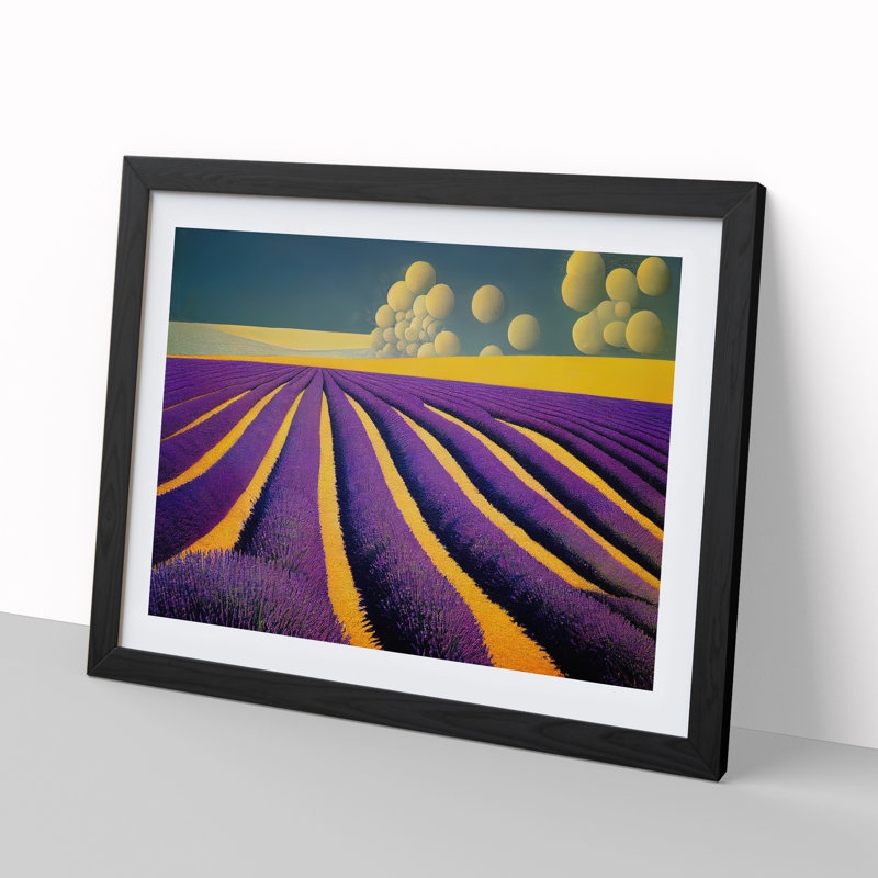 Shining Lavender Flower Field - Framed Print, Black, 46cm H x 64cm W x 2cm D