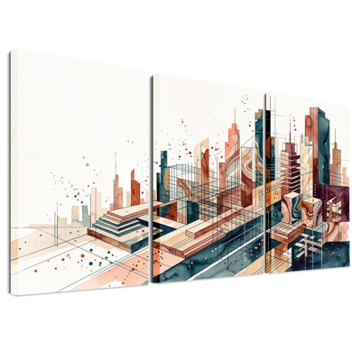 Toile de fond géométrique à l'aquarelle terre cuite et ensemble de 3 toiles