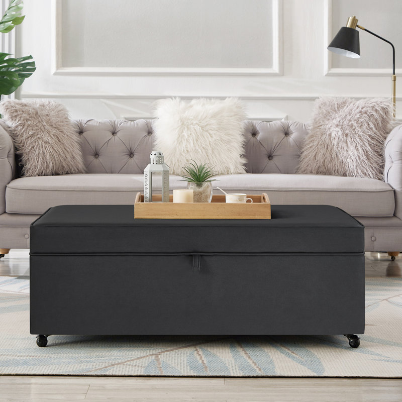 Banc de rangement pivotant à 360 degrés - Cadre gris foncé Mid-Century