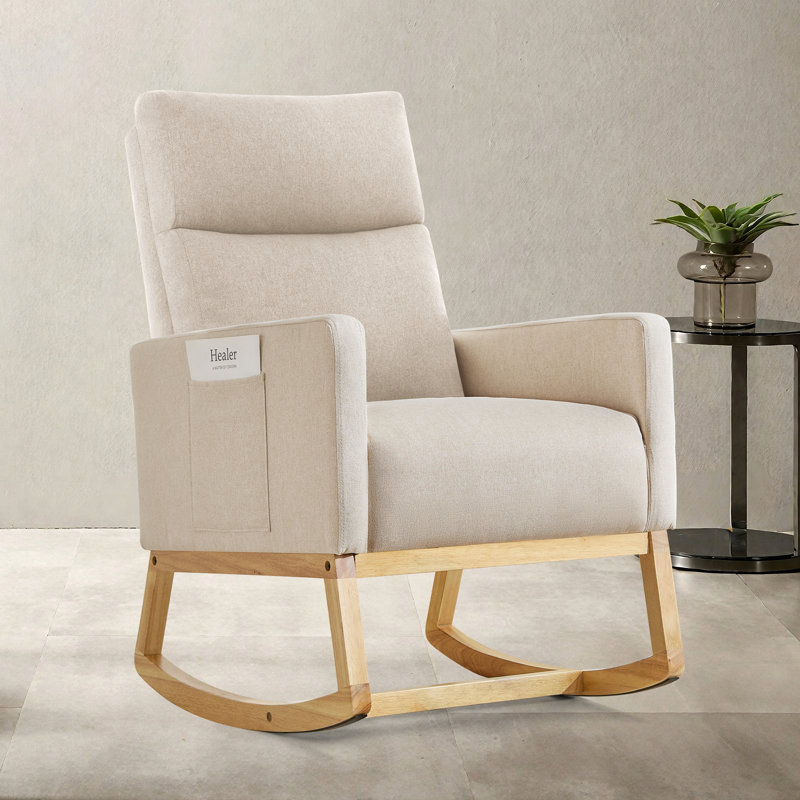 Linen Fabric+ Manufactured Wood Rocking Chair, Beige, Natural