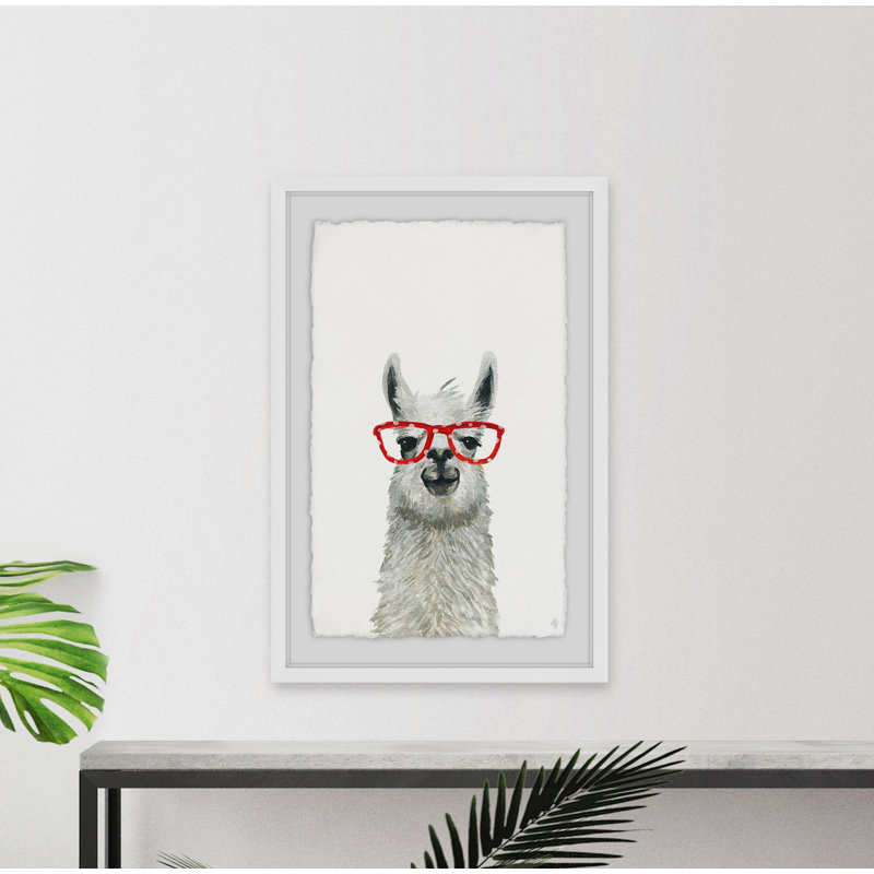 Harland «Red Trendy Llama», reproduction encadrée, H 30 po x l 20 po x P 1,5 po, Cadre blanc