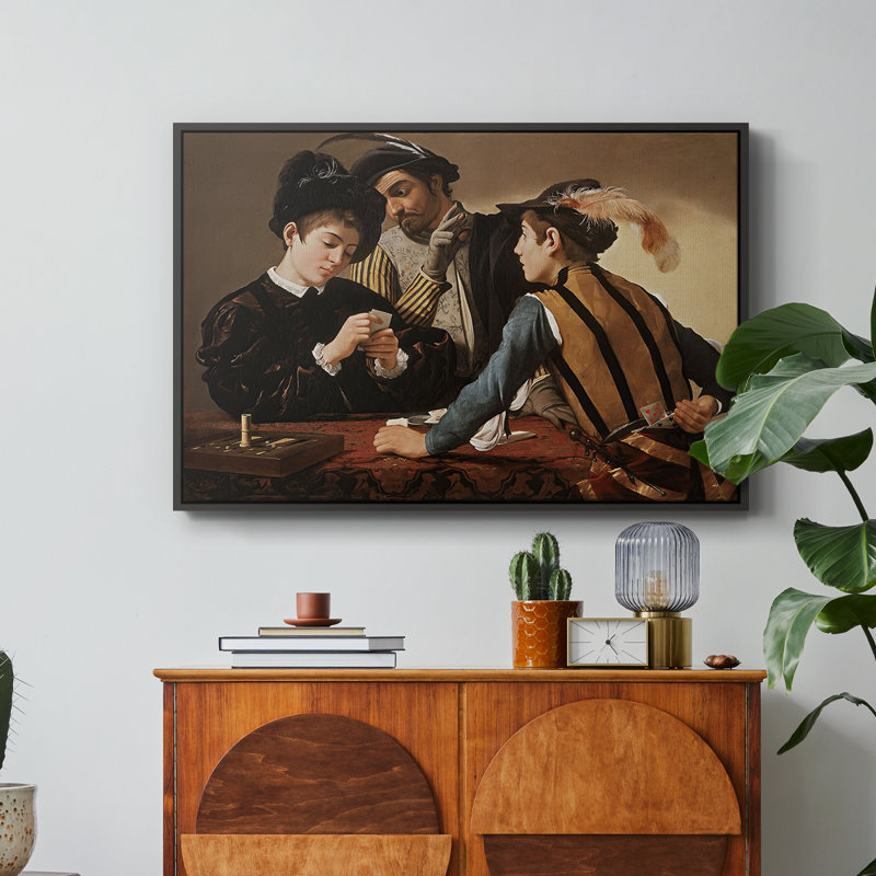 Le jeu de cartes, c. 1594 - Toile tendue avec châssis Caravaggio, 24 po x 36 po, Noir