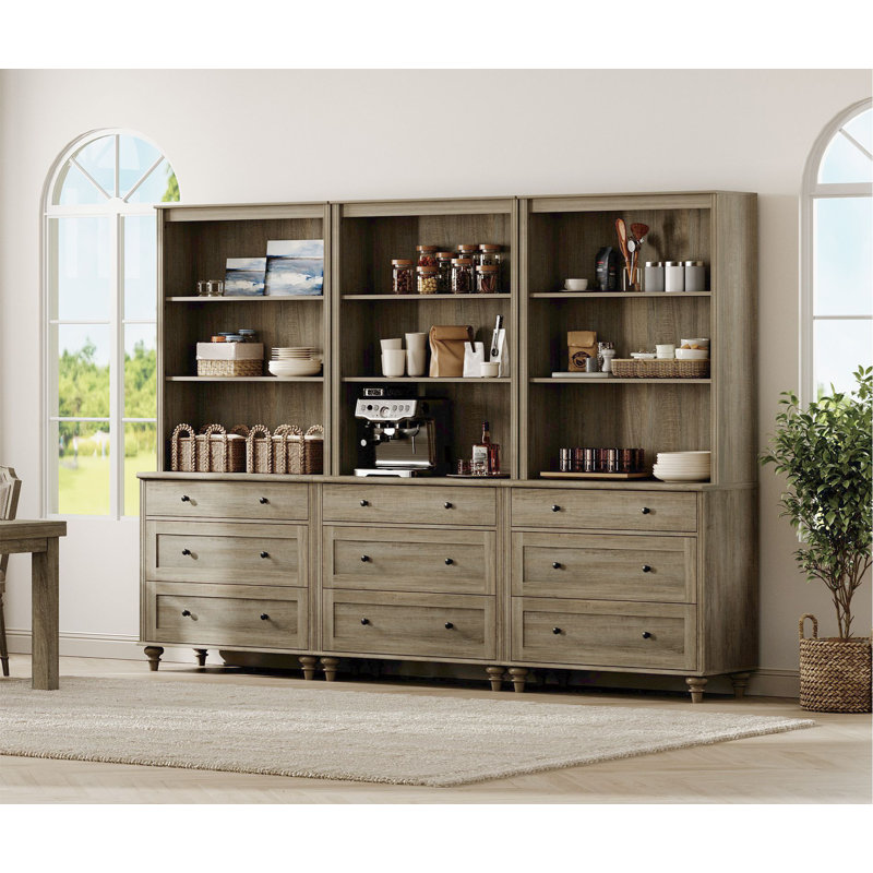Garde-manger de 72,1 po de hauteur avec 9 tiroirs et des tablettes réglables, gris délavé