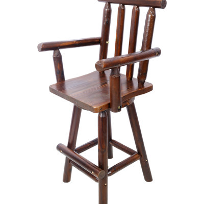 Rustic Bar Stool With Ergonomic And 360 Swivel, Brown Color Swivel Fir Wood Bistro Seat Footrest