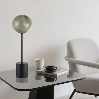 18" Artistic Glass Table Lamp Set with Hand-Blown Globe Shade, Soft Glam, Modern Accent Lighting for Bedroom, Living Room & Apartment Decor
