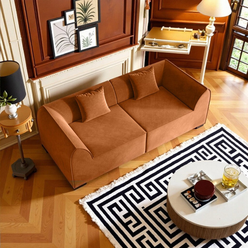 Modern Self-Expanding 2-Seater Sofa Daybed with Plush Pillows & Easy-Delivery Compression Technology, Orange