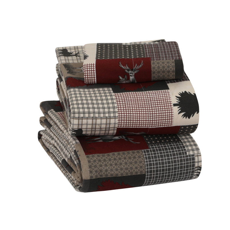Colyt 100% Cotton Flannel Sheet Set, Twin Sheet Case Pack+Fitted Sheet + 2 Pillowcase, Lodge