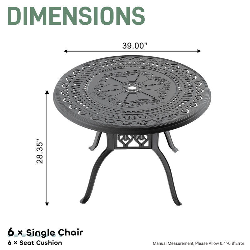 Trotti Round Metal Outdoor Dining Table With Umbrella Hole , 39'' in. W 39'' in. D