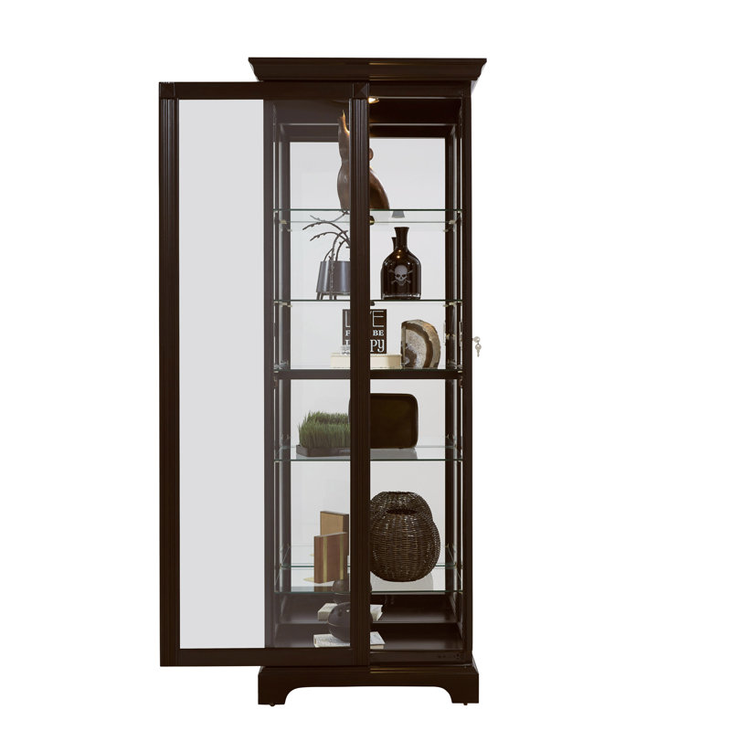 Deep Cherry Brown Lighted 5-Shelf Curio Cabinet with Poplar Wood Legs