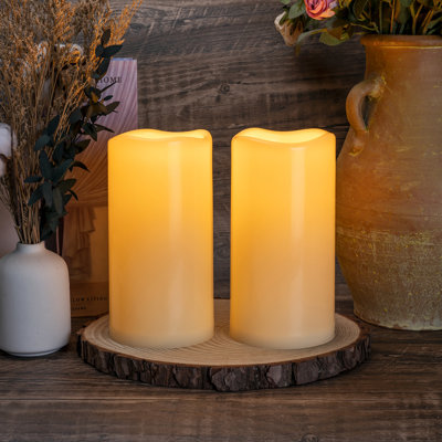Plastic Weather-Resistant Flameless Pillar Candle with Remote (Set of 2)