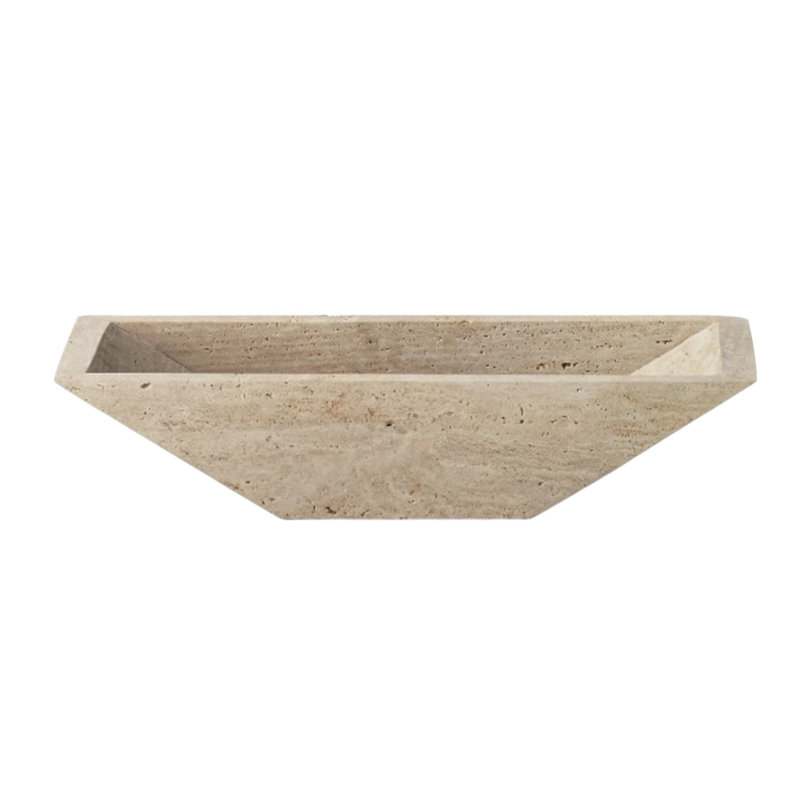 Grand plateau en travertin crème, H 4,75 po x l 4,25 po x P 12 po