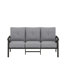 Canapé de patio 70 po 3 places toutes saisons en métal, structure kaki avec coussins gris-1117002424