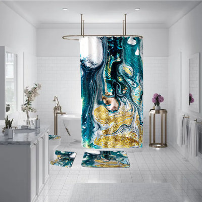 Ensemble de rideau de douche abstrait 4 pièces avec crochets